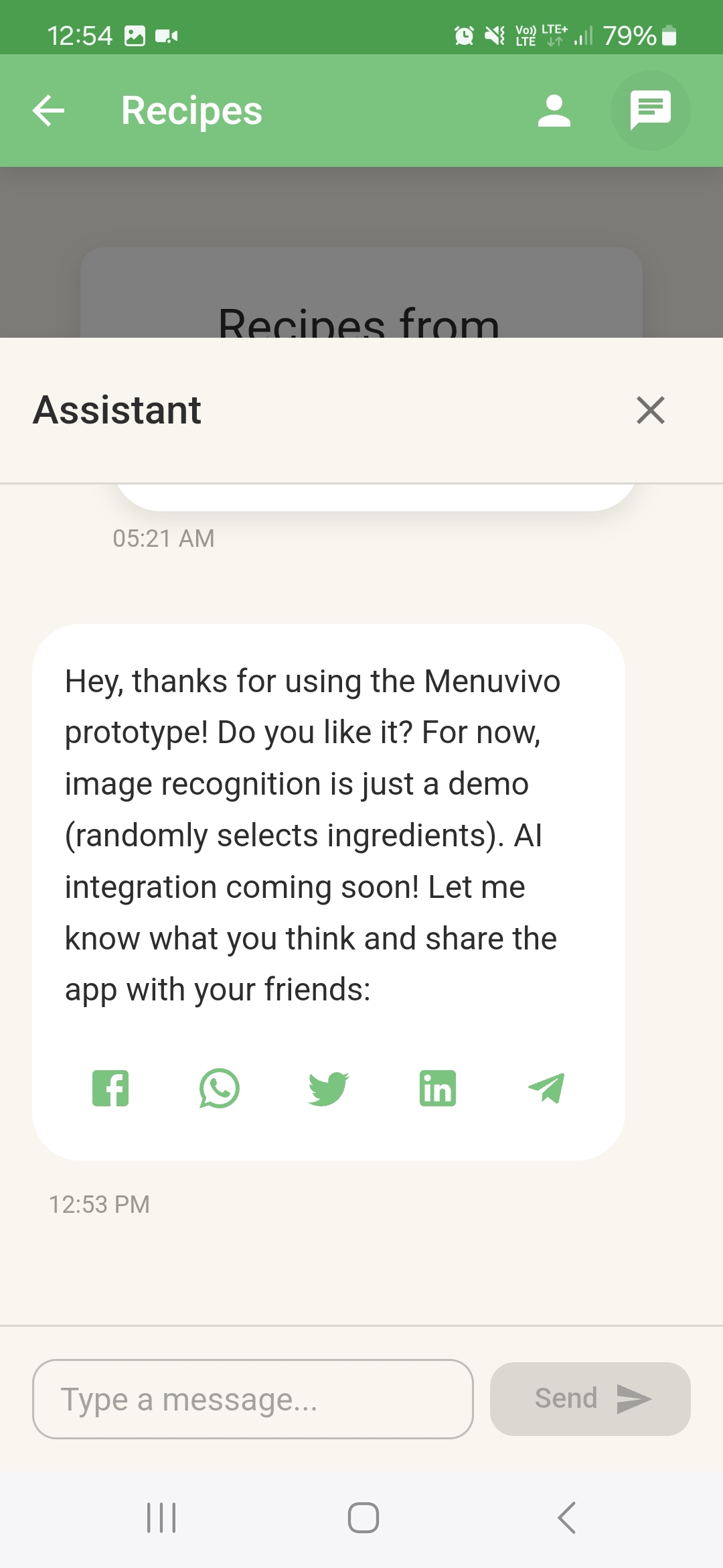 Feedback and help chat in Menuvivo
